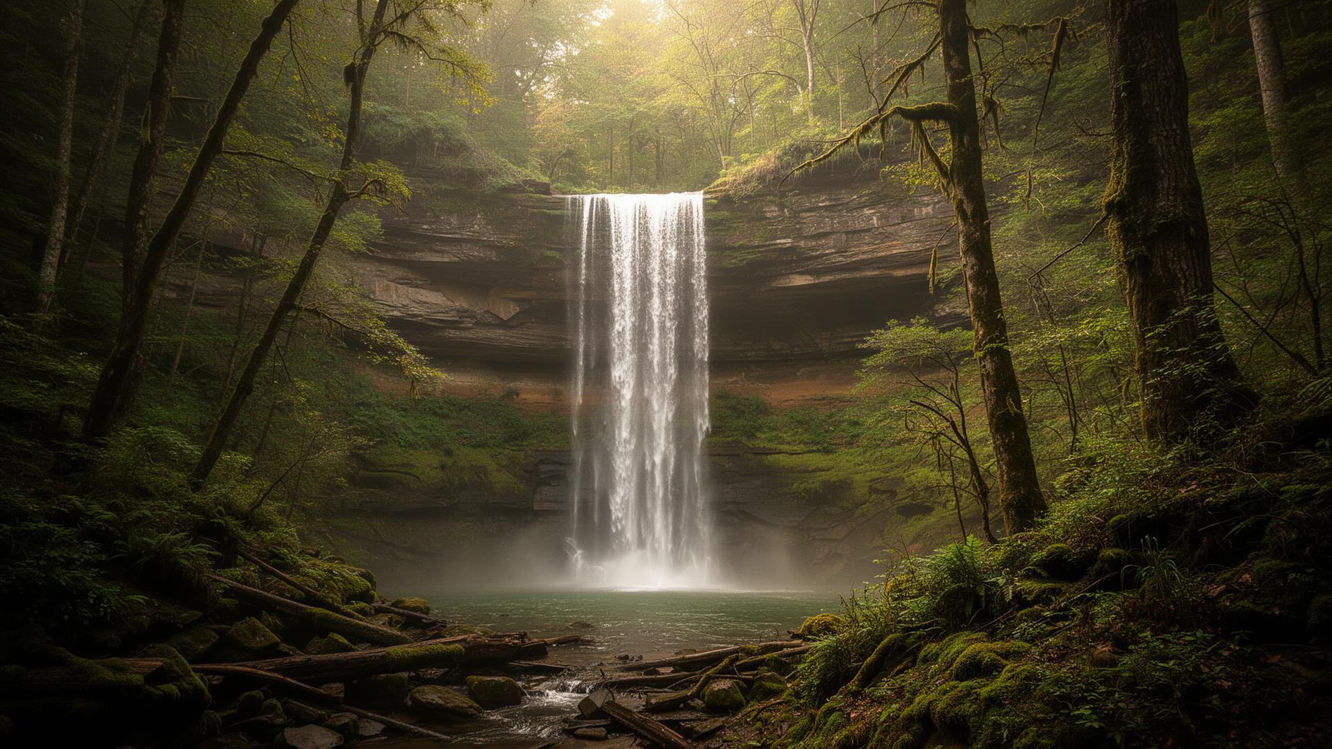 Hemmed-In Hollow Falls cascading down sandstone bluffs