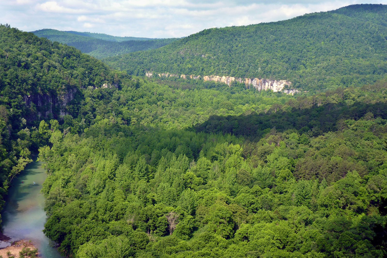 The Buffalo River winding beneath the massive face of Big Bluff